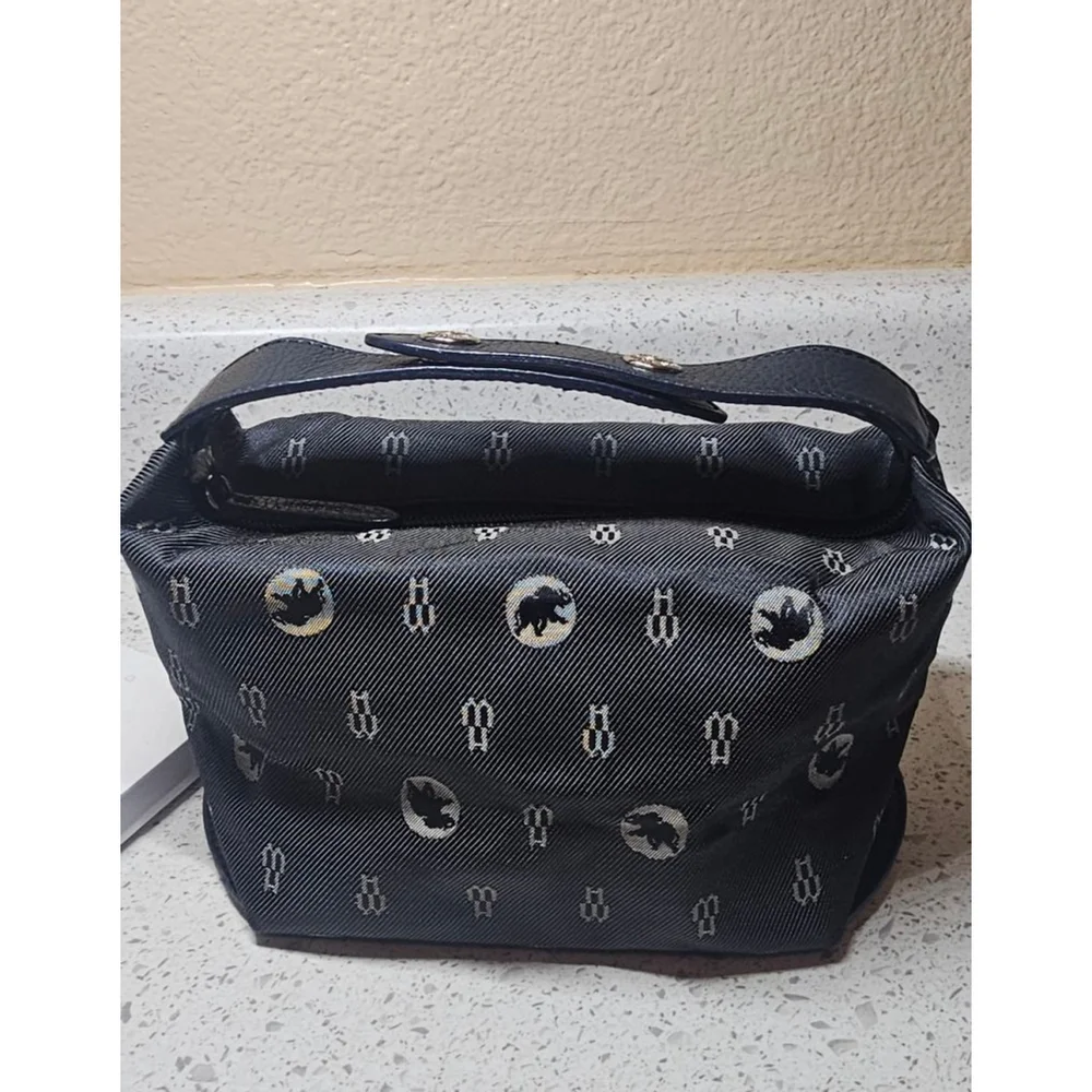 Hunting World Navy Elephant Monogram Canvas & Leather Top‑Handle Bag